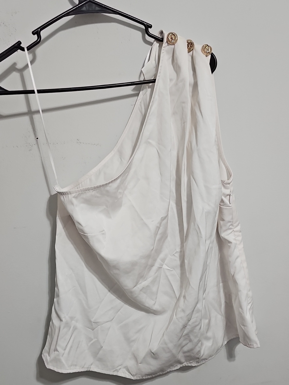H&M White One-Shoulder Blouse with Gold Buttons